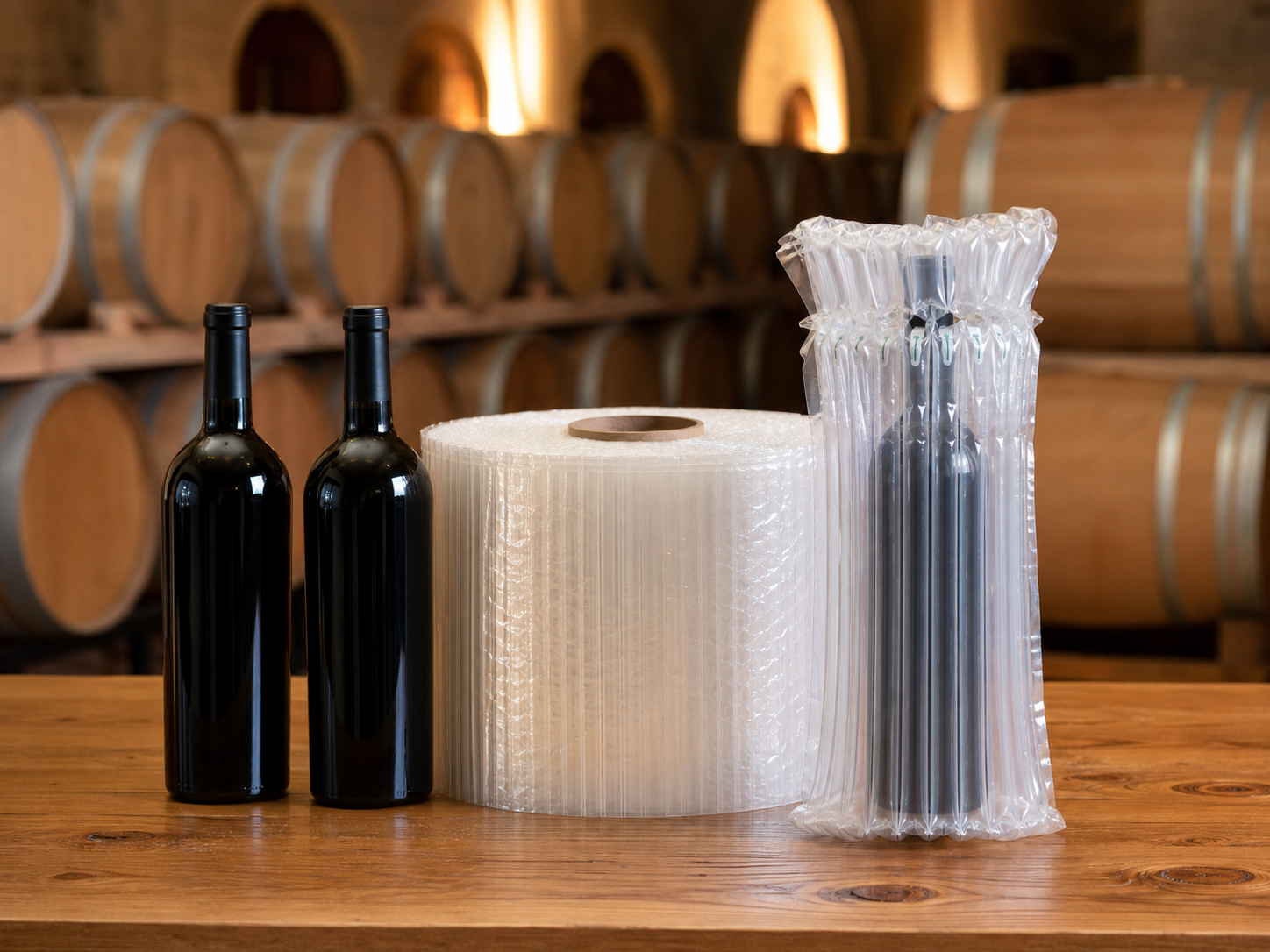 Air column packaging in a winery cellar